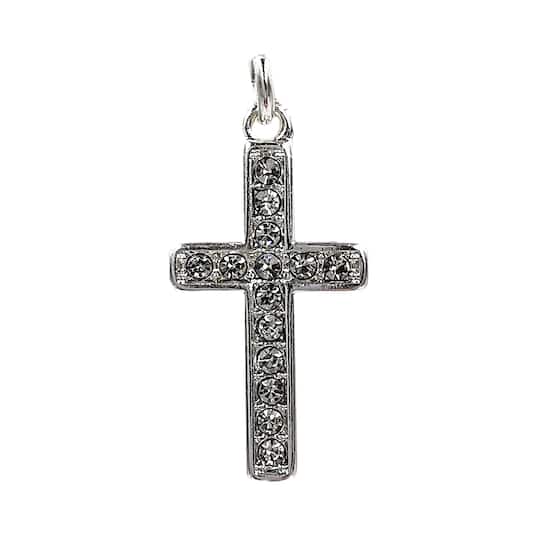 Charmalong™ Silver Plated Pavé Cross Charm by Bead Landing™